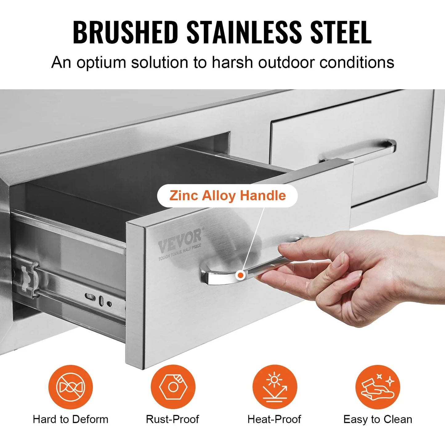 VEVOR Outdoor Kitchen Drawers 30" W x 10" H x 20" D, Horizontal Double BBQ Access Drawers Stainless Steel with Handle, BBQ Island Drawers for Outdoor Kitchens or Patio Grill Station - Mekamart Australia