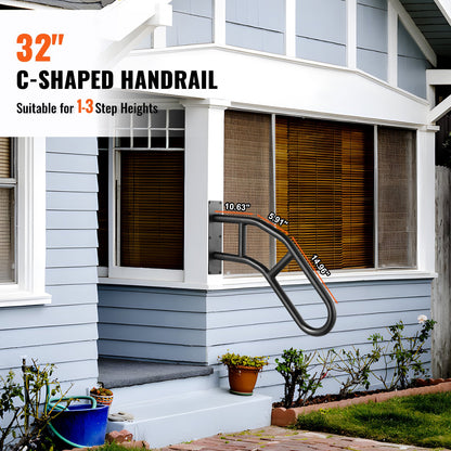 Handrails for Outdoor Steps, 32" Length Wall Mount Safety Railings for 1-3 Steps, U-Shaped Handrail with Matte Black Finished, Stair Handrails for Kids, Elderly, Pregnant Women, Disabled