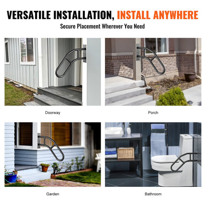 Handrails for Outdoor Steps, 32" Length Wall Mount Safety Railings for 1-3 Steps, U-Shaped Handrail with Matte Black Finished, Stair Handrails for Kids, Elderly, Pregnant Women, Disabled