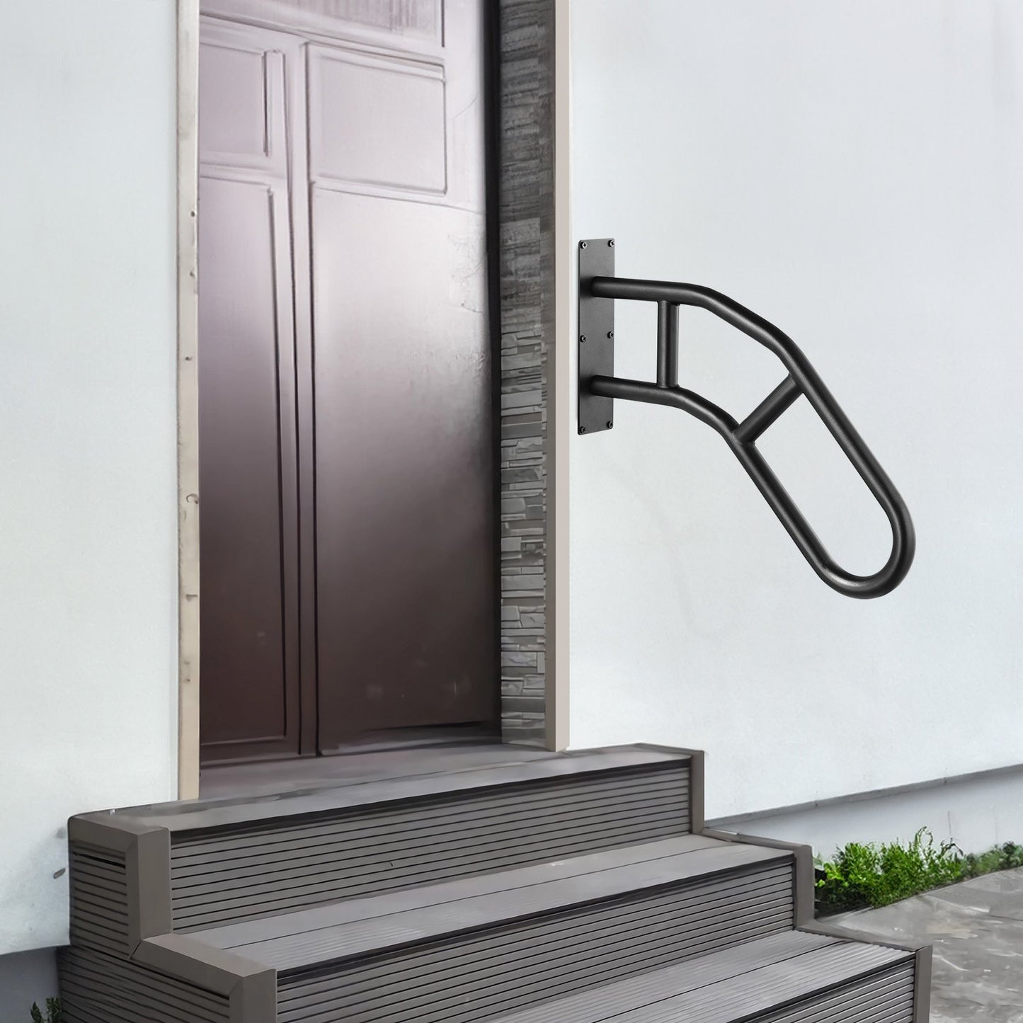 Handrails for Outdoor Steps, 32" Length Wall Mount Safety Railings for 1-3 Steps, U-Shaped Handrail with Matte Black Finished, Stair Handrails for Kids, Elderly, Pregnant Women, Disabled
