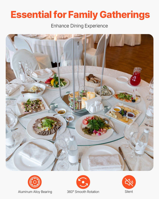 76.8 cm Glass Lazy Susan Turntable, Tempered Glass Dining Table Centerpiece with 6 Rotating Wheels, 360° Smooth & Silent Spin Tabletop Rotating Tray, for Family Gatherings, Banquets & Weddings