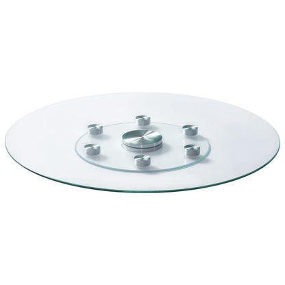 76.8 cm Glass Lazy Susan Turntable, Tempered Glass Dining Table Centerpiece with 6 Rotating Wheels, 360° Smooth & Silent Spin Tabletop Rotating Tray, for Family Gatherings, Banquets & Weddings