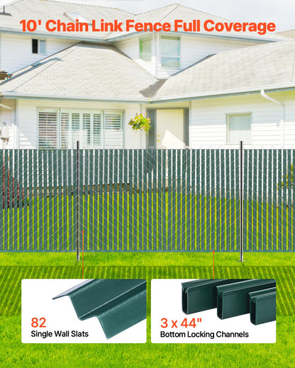 Bottom Locking Privacy Slats, Single-Wall Vertical Bottom-Locking Slats for Chain-Link Fence, High-Density HDPE Chain Link Slats Ideally Fit 1.2 m High Fence for Garden Farm Sports Field(Green)