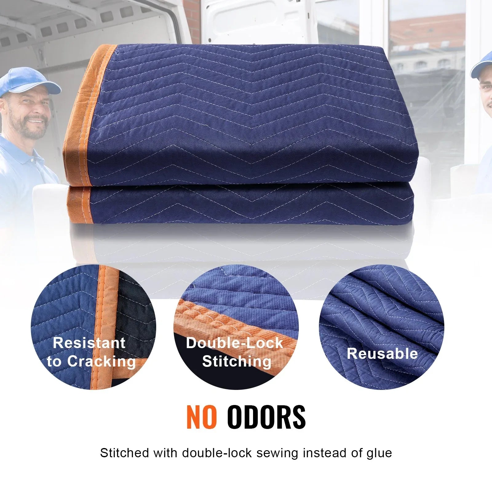 VEVOR Moving Blankets, 2032 x 1829 mm, 15.6 kg/dz, 12 Packs, Professional Non-Woven & Recycled Cotton Packing Blanket, Heavy Duty Mover Pads for Protecting Furniture, Floors, Appliances, Blue/Orange - Mekamart Australia