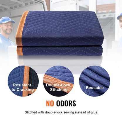 VEVOR Moving Blankets, 2032 x 1829 mm, 15.6 kg/dz, 12 Packs, Professional Non-Woven & Recycled Cotton Packing Blanket, Heavy Duty Mover Pads for Protecting Furniture, Floors, Appliances, Blue/Orange - Mekamart Australia