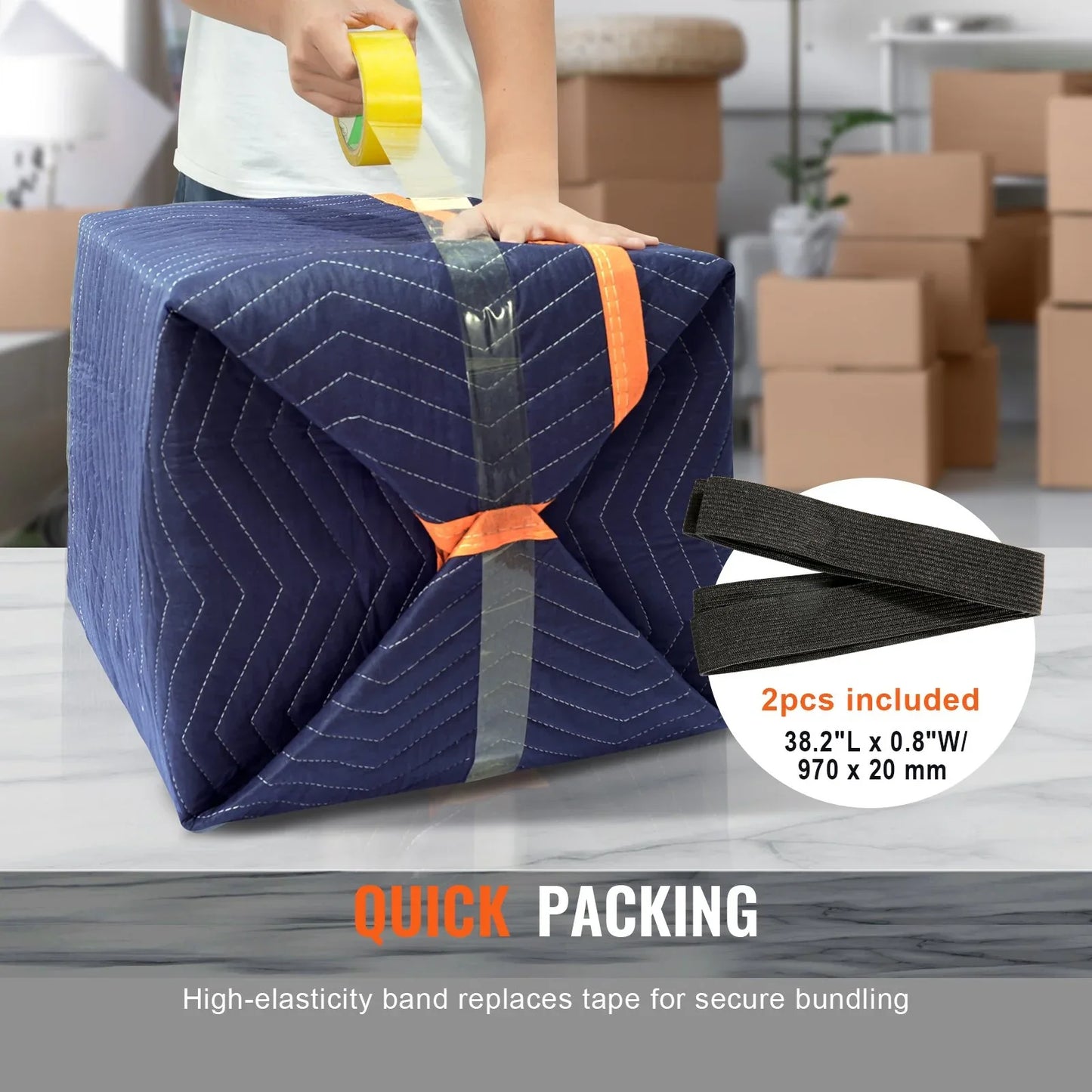 VEVOR Moving Blankets, 2032 x 1829 mm, 15.6 kg/dz, 12 Packs, Professional Non-Woven & Recycled Cotton Packing Blanket, Heavy Duty Mover Pads for Protecting Furniture, Floors, Appliances, Blue/Orange - Mekamart Australia
