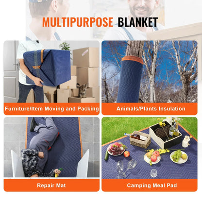 VEVOR Moving Blankets, 2032 x 1829 mm, 15.6 kg/dz, 12 Packs, Professional Non-Woven & Recycled Cotton Packing Blanket, Heavy Duty Mover Pads for Protecting Furniture, Floors, Appliances, Blue/Orange - Mekamart Australia