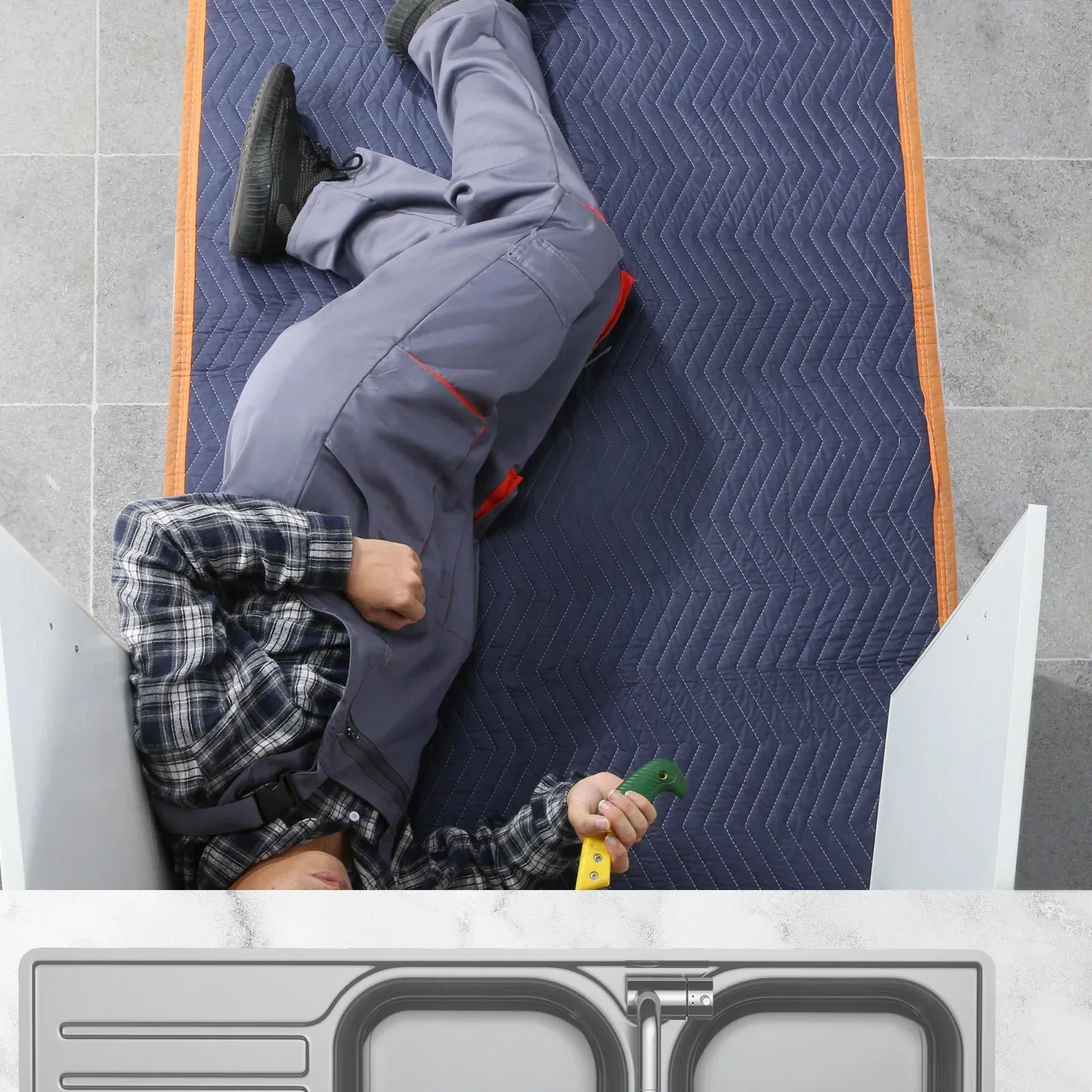 VEVOR Moving Blankets, 2032 x 1829 mm, 15.6 kg/dz, 12 Packs, Professional Non-Woven & Recycled Cotton Packing Blanket, Heavy Duty Mover Pads for Protecting Furniture, Floors, Appliances, Blue/Orange - Mekamart Australia