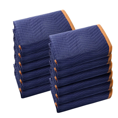 VEVOR Moving Blankets, 2032 x 1829 mm, 15.6 kg/dz, 12 Packs, Professional Non-Woven & Recycled Cotton Packing Blanket, Heavy Duty Mover Pads for Protecting Furniture, Floors, Appliances, Blue/Orange - Mekamart Australia