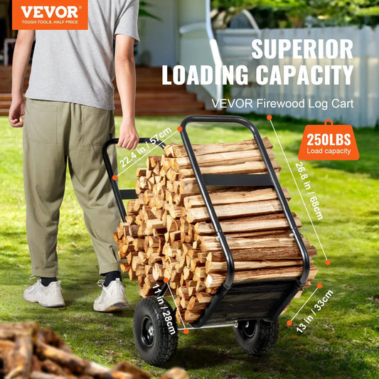 VEVOR Firewood Log Cart Wood Mover Hauler 250 lbs Capacity on PU Wheels Dolly - Mekamart Australia