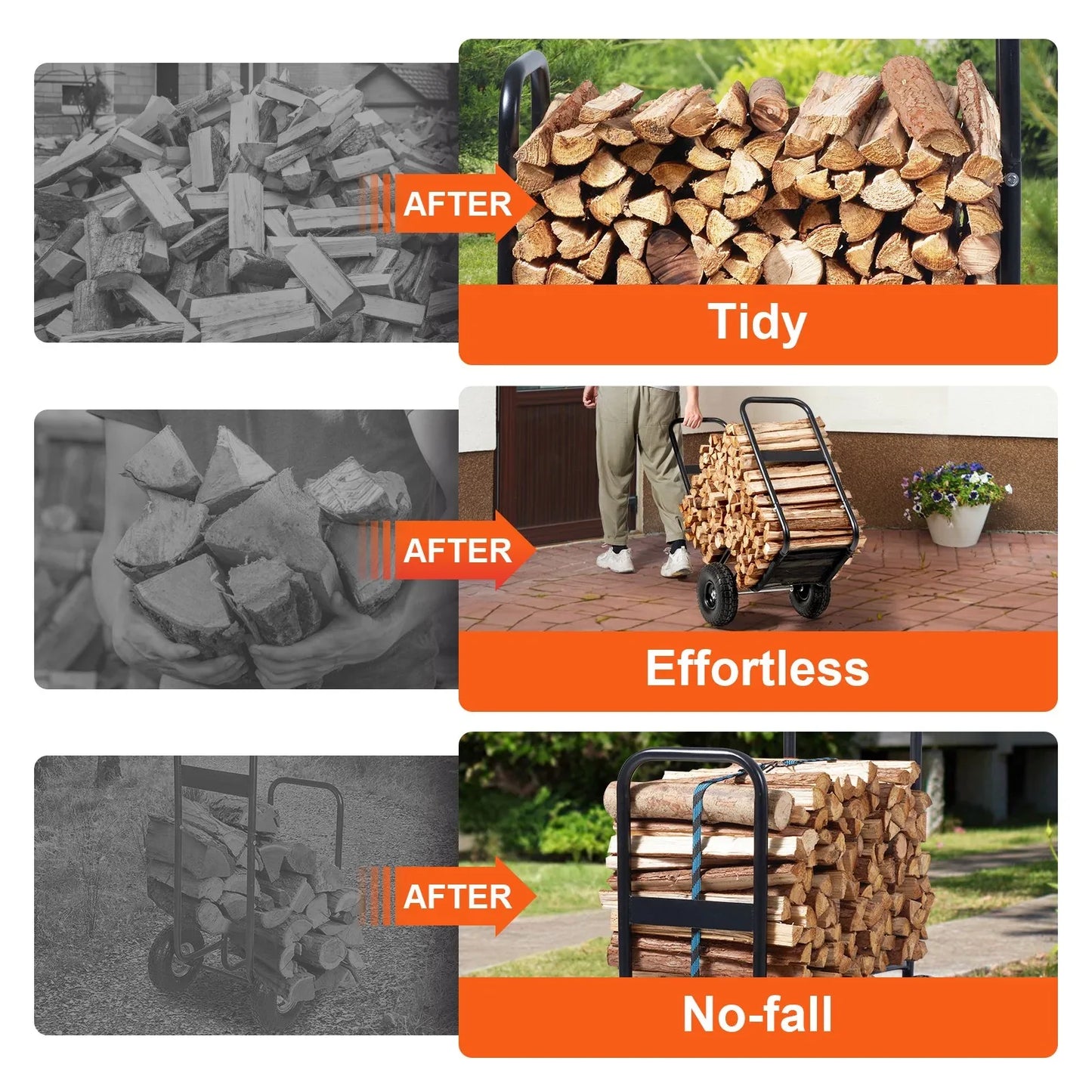 VEVOR Firewood Log Cart Wood Mover Hauler 250 lbs Capacity on PU Wheels Dolly - Mekamart Australia