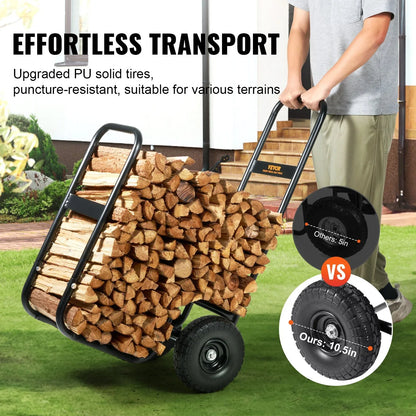 VEVOR Firewood Log Cart Wood Mover Hauler 250 lbs Capacity on PU Wheels Dolly - Mekamart Australia