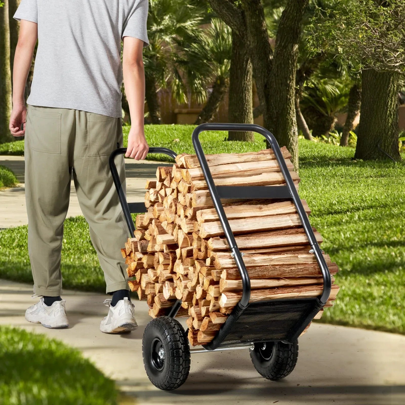 VEVOR Firewood Log Cart Wood Mover Hauler 250 lbs Capacity on PU Wheels Dolly - Mekamart Australia