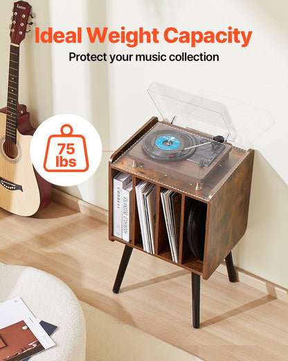 Record Player Stand, 2 Tiers Turntable Stand with 4 Cabinets, Holds up to 100 Albums, Wooden Vinyl Record Storage Cabinet with Display Shelf for Bedroom, Living Room, Brown