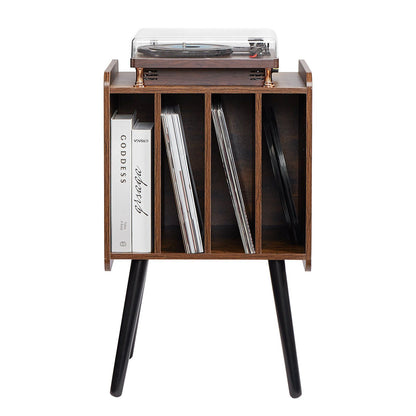 Record Player Stand, 2 Tiers Turntable Stand with 4 Cabinets, Holds up to 100 Albums, Wooden Vinyl Record Storage Cabinet with Display Shelf for Bedroom, Living Room, Brown