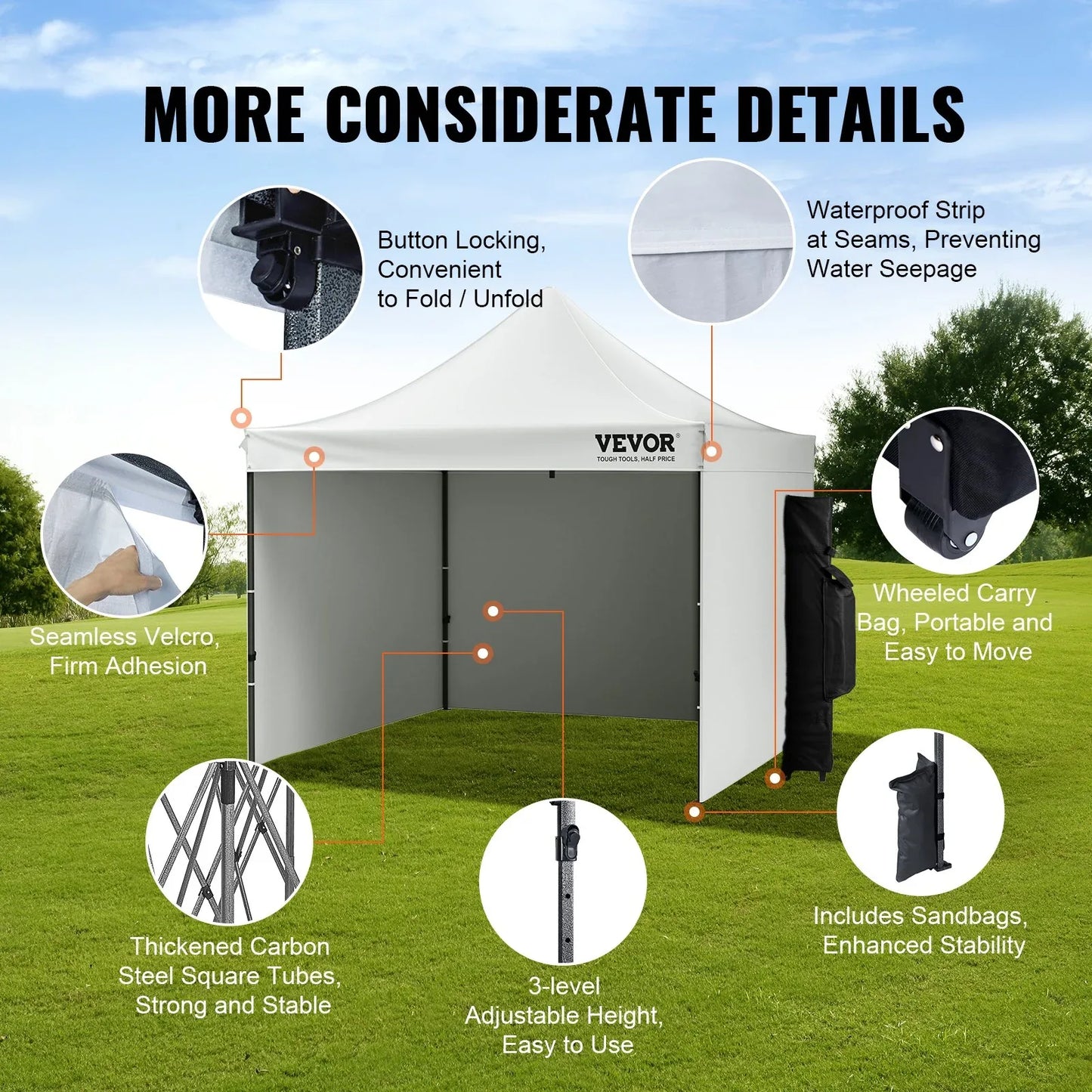 VEVOR Pop Up Canopy Tent Outdoor Gazebo Tent 10x10FT with Sidewalls & Bag White - Mekamart Australia