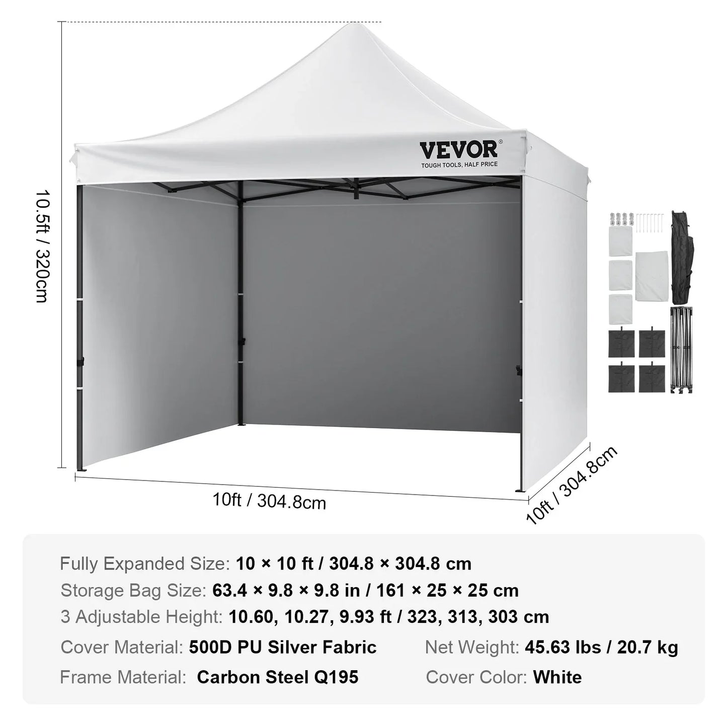 VEVOR Pop Up Canopy Tent Outdoor Gazebo Tent 10x10FT with Sidewalls & Bag White - Mekamart Australia