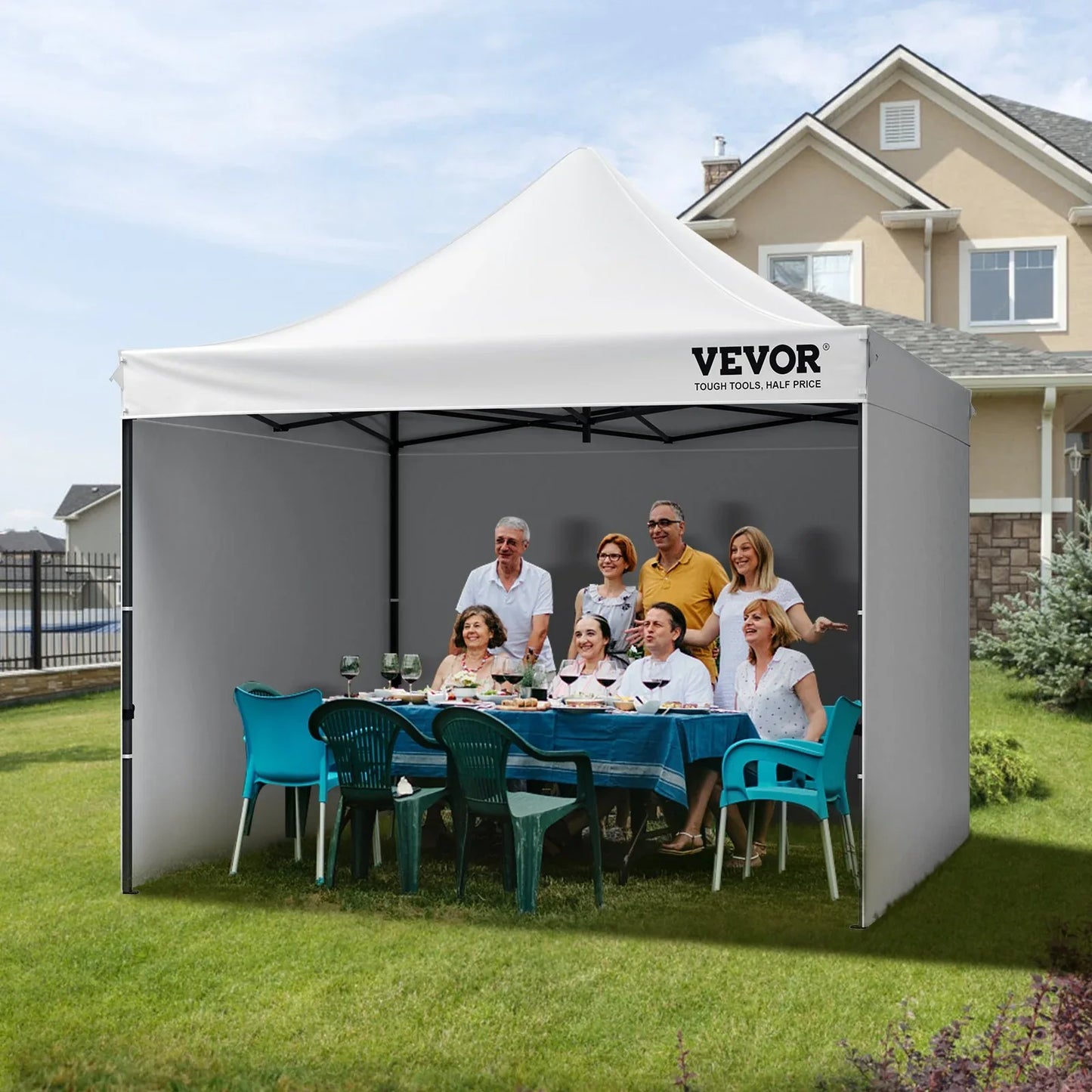 VEVOR Pop Up Canopy Tent Outdoor Gazebo Tent 10x10FT with Sidewalls & Bag White - Mekamart Australia