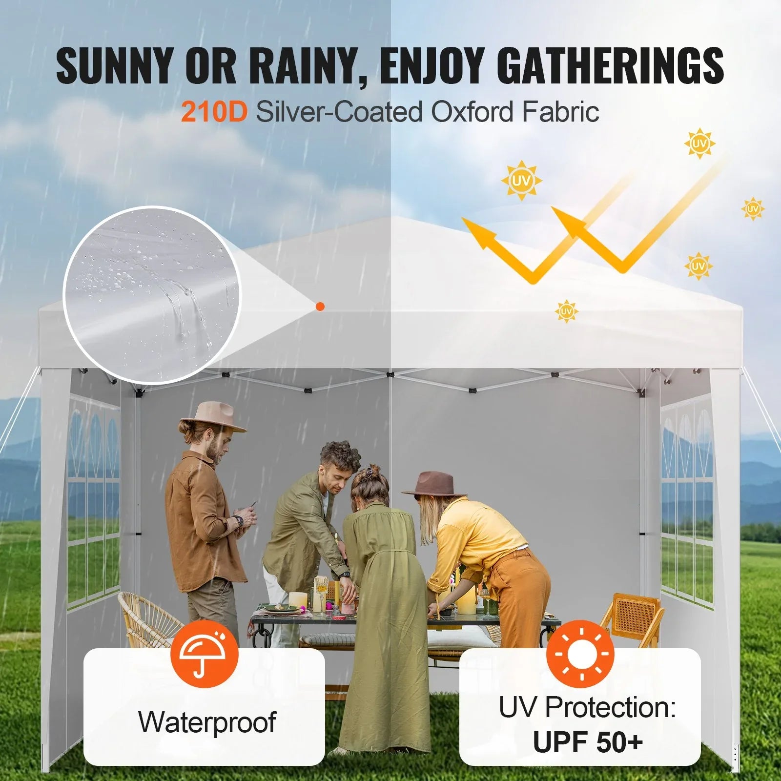 VEVOR Pop Up Canopy, 2.95 x 2.95 m Instant Canopy Portable Gazebo with 3 Sidewalls & 2 Ventilated Windows, Height Adjustable Pop-Up Outdoor Shelter Tent for Events, Patio, Backyard, Party, Parking - Mekamart Australia