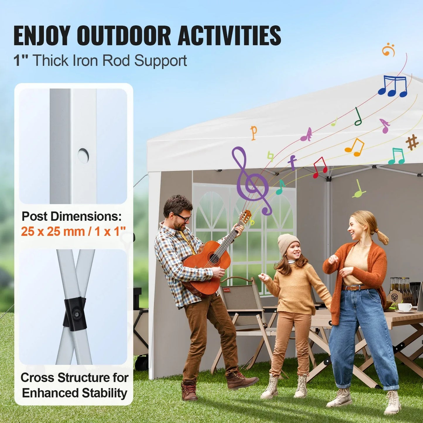 VEVOR Pop Up Canopy, 2.95 x 2.95 m Instant Canopy Portable Gazebo with 3 Sidewalls & 2 Ventilated Windows, Height Adjustable Pop-Up Outdoor Shelter Tent for Events, Patio, Backyard, Party, Parking - Mekamart Australia