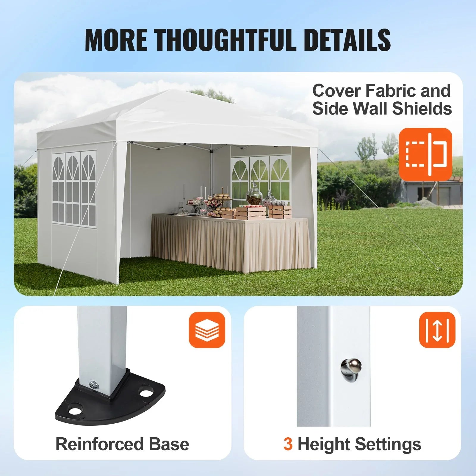 VEVOR Pop Up Canopy, 2.95 x 2.95 m Instant Canopy Portable Gazebo with 3 Sidewalls & 2 Ventilated Windows, Height Adjustable Pop-Up Outdoor Shelter Tent for Events, Patio, Backyard, Party, Parking - Mekamart Australia