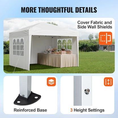VEVOR Pop Up Canopy, 2.95 x 2.95 m Instant Canopy Portable Gazebo with 3 Sidewalls & 2 Ventilated Windows, Height Adjustable Pop-Up Outdoor Shelter Tent for Events, Patio, Backyard, Party, Parking - Mekamart Australia