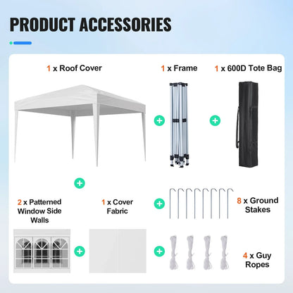 VEVOR Pop Up Canopy, 2.95 x 2.95 m Instant Canopy Portable Gazebo with 3 Sidewalls & 2 Ventilated Windows, Height Adjustable Pop-Up Outdoor Shelter Tent for Events, Patio, Backyard, Party, Parking - Mekamart Australia