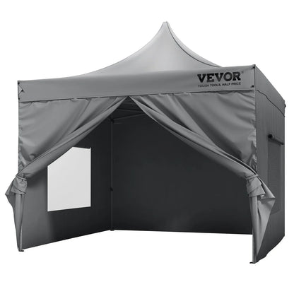 VEVOR 304.8 x 304.8 cm Pop up Canopy with Removable Sidewalls, Instant Canopies Portable Gazebo & Wheeled Bag, UV Resistant Waterproof, Enclosed Canopy Tent for Outdoor Events, Patio, Backyard, Party - Mekamart Australia