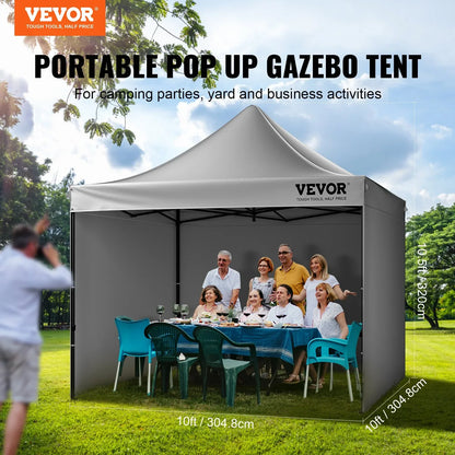 VEVOR 304.8 x 304.8 cm Pop up Canopy with Removable Sidewalls, Instant Canopies Portable Gazebo & Wheeled Bag, UV Resistant Waterproof, Enclosed Canopy Tent for Outdoor Events, Patio, Backyard, Party - Mekamart Australia