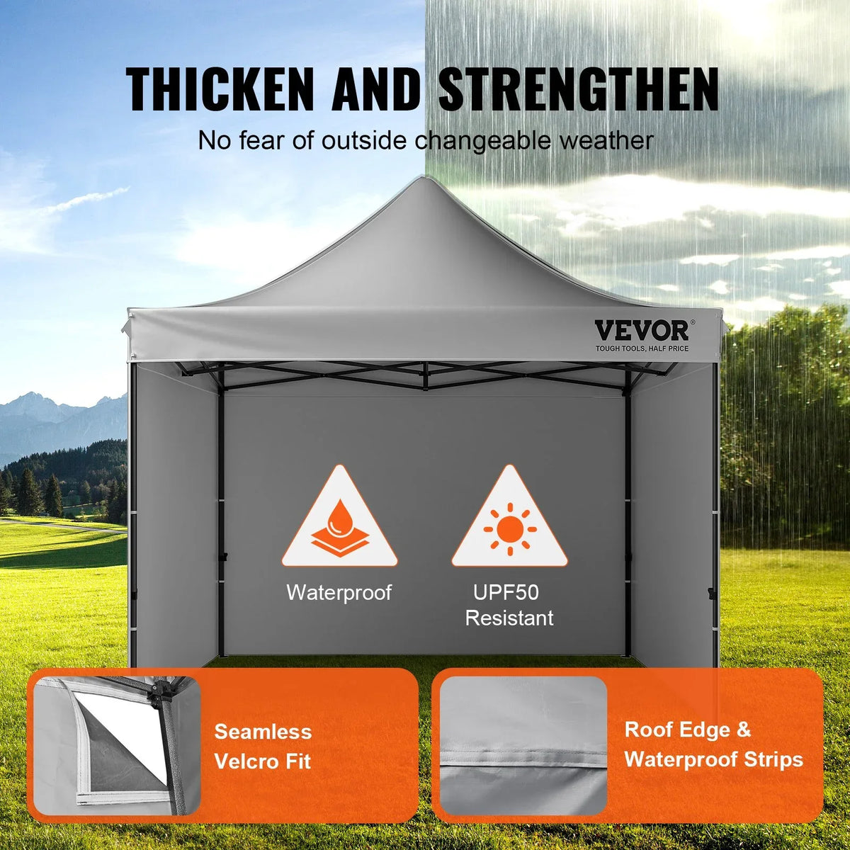 VEVOR 304.8 x 304.8 cm Pop up Canopy with Removable Sidewalls, Instant Canopies Portable Gazebo & Wheeled Bag, UV Resistant Waterproof, Enclosed Canopy Tent for Outdoor Events, Patio, Backyard, Party - Mekamart Australia