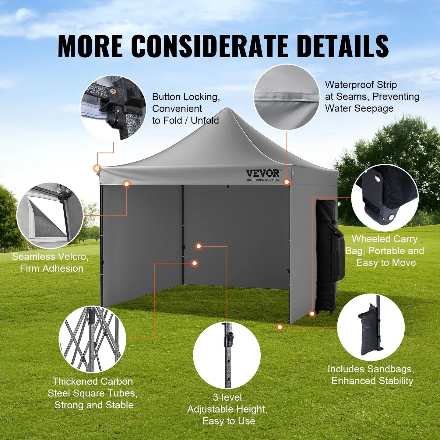 VEVOR 304.8 x 304.8 cm Pop up Canopy with Removable Sidewalls, Instant Canopies Portable Gazebo & Wheeled Bag, UV Resistant Waterproof, Enclosed Canopy Tent for Outdoor Events, Patio, Backyard, Party - Mekamart Australia