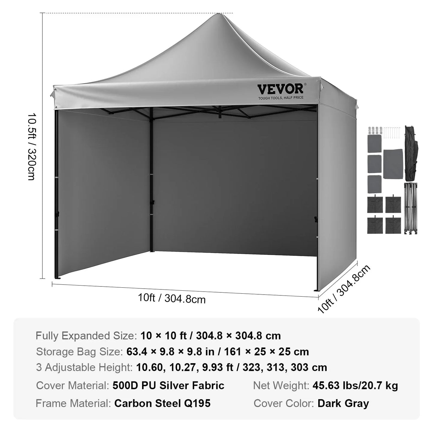 VEVOR 304.8 x 304.8 cm Pop up Canopy with Removable Sidewalls, Instant Canopies Portable Gazebo & Wheeled Bag, UV Resistant Waterproof, Enclosed Canopy Tent for Outdoor Events, Patio, Backyard, Party - Mekamart Australia