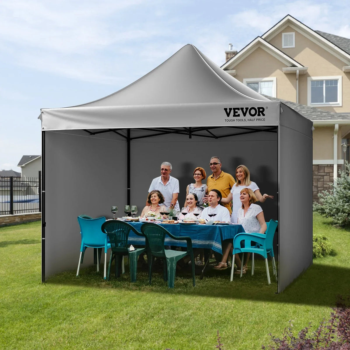 VEVOR 304.8 x 304.8 cm Pop up Canopy with Removable Sidewalls, Instant Canopies Portable Gazebo & Wheeled Bag, UV Resistant Waterproof, Enclosed Canopy Tent for Outdoor Events, Patio, Backyard, Party - Mekamart Australia