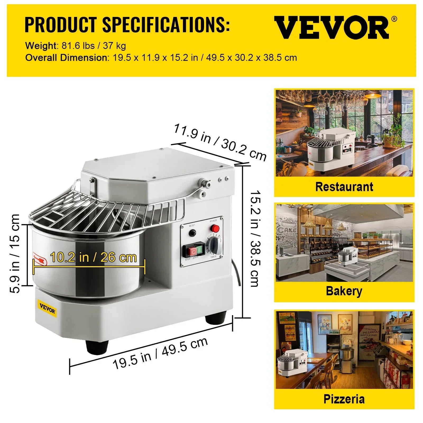 VEVOR Commercial Dough Food Mixer, 8L Large Capacity Stainless Steel Mixer with Bowel, Hook, Shield, Reset Button, 450W Tilt-Head Kitchen Dough Mixers for Cake, Cream, Egg Fluid, Fillings - Mekamart Australia