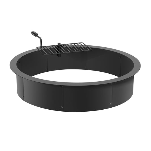 Fire Pit Ring, Fire Pit Insert with Barbecue Fire Ring, 40-In Outer/36-In Inner Diameter, 8.5in Height, Carbon Steel Liner DIY Campfire Ring above/In-Ground, for Outdoor Camping, Bonfires