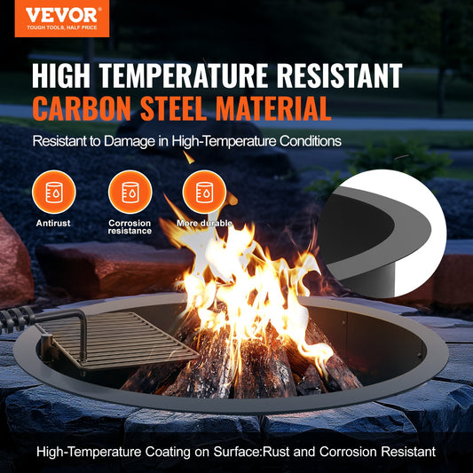 Fire Pit Ring, Fire Pit Insert with Barbecue Fire Ring, 40-In Outer/36-In Inner Diameter, 8.5in Height, Carbon Steel Liner DIY Campfire Ring above/In-Ground, for Outdoor Camping, Bonfires