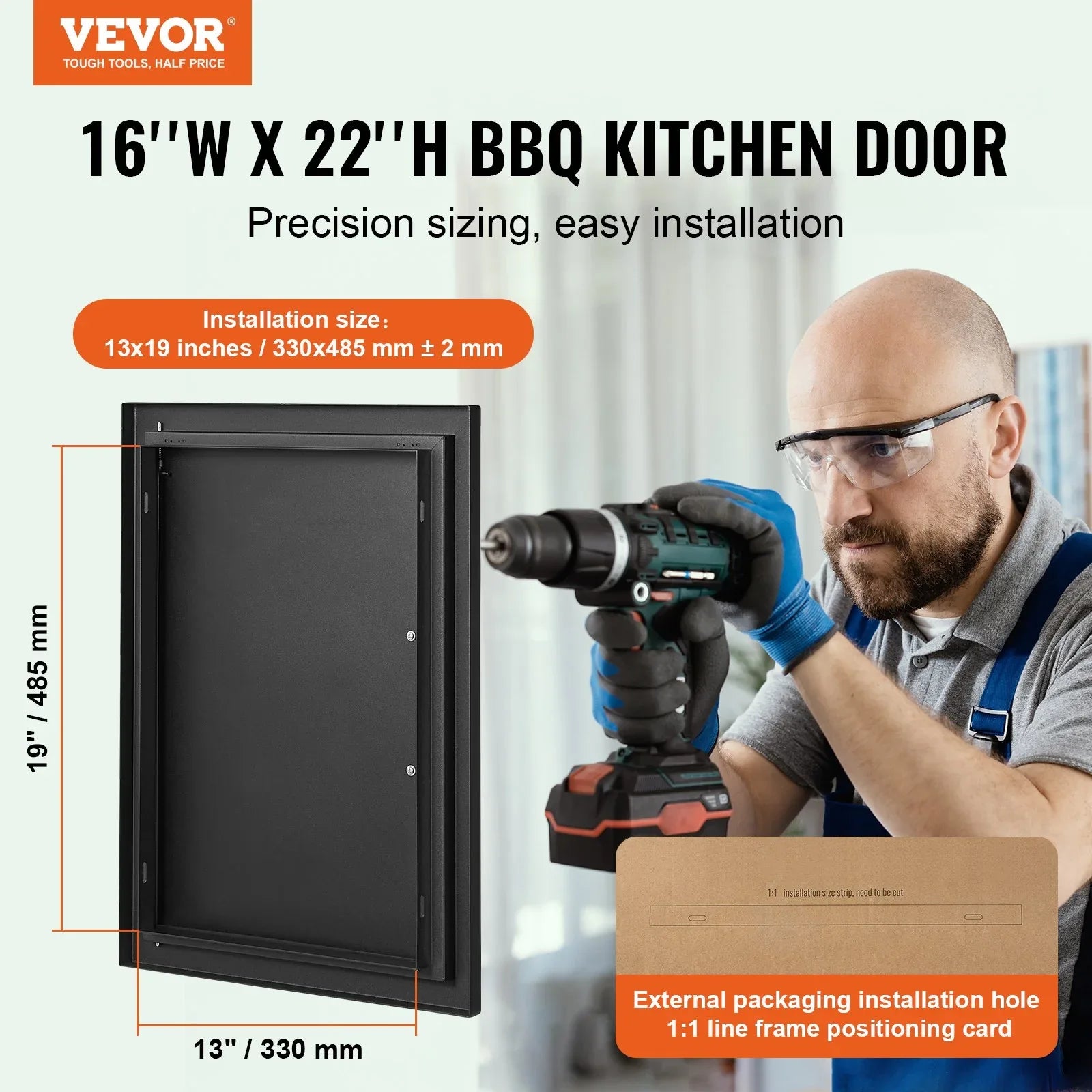 VEVOR BBQ Access Door, 415x570 mm Single Outdoor Kitchen Door, Cold Plate Flush Mount Door, Wall Vertical Door with Handle, for BBQ Island, Grilling Station, Outside Cabinet - Mekamart Australia