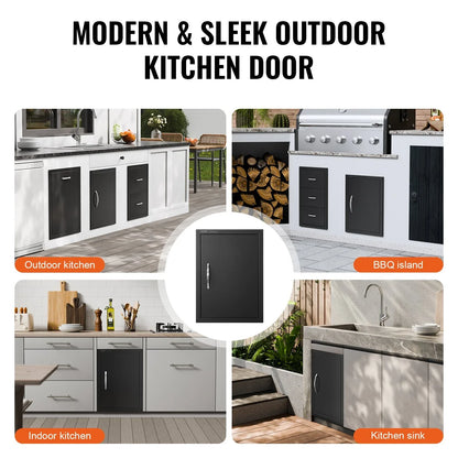 VEVOR BBQ Access Door, 415x570 mm Single Outdoor Kitchen Door, Cold Plate Flush Mount Door, Wall Vertical Door with Handle, for BBQ Island, Grilling Station, Outside Cabinet - Mekamart Australia