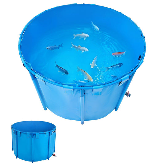 Canvas Fish Pond, 1700 L Capacity Above Ground Fish Pond, Foldable PVC Koi Tank, Round Goldfish Tank with Stable PVC Frame and Drain Valve, for Aquaculture, Koi Breeding, and Irrigation (Blue)