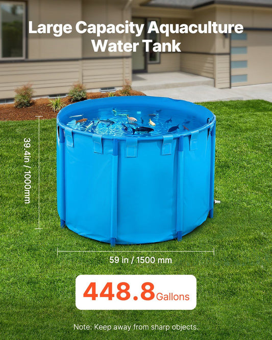 Canvas Fish Pond, 1700 L Capacity Above Ground Fish Pond, Foldable PVC Koi Tank, Round Goldfish Tank with Stable PVC Frame and Drain Valve, for Aquaculture, Koi Breeding, and Irrigation (Blue)