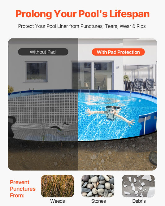 Oval Pool Liner Pad, 12 x 24 ft Pool Liner Pad for Above Ground Swimming Pools, Extra-Thick Pool Mat, Prevents Punctures, Recycled Geotextile Material Underlayment Pad, Extend Liner Life