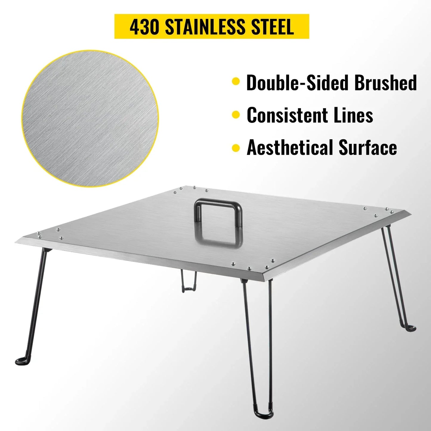 VEVOR Fire Pit Heat Deflector Fire Pit Pan Cover Stainless Steel Foldable Legs - Mekamart Australia