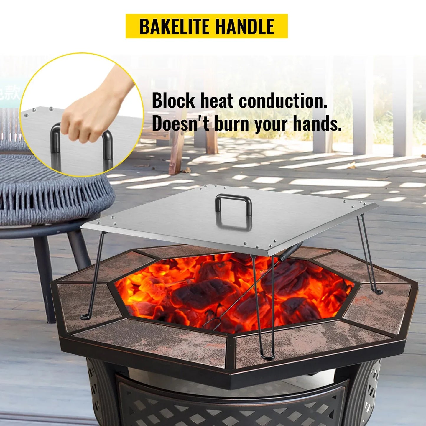VEVOR Fire Pit Heat Deflector Fire Pit Pan Cover Stainless Steel Foldable Legs - Mekamart Australia