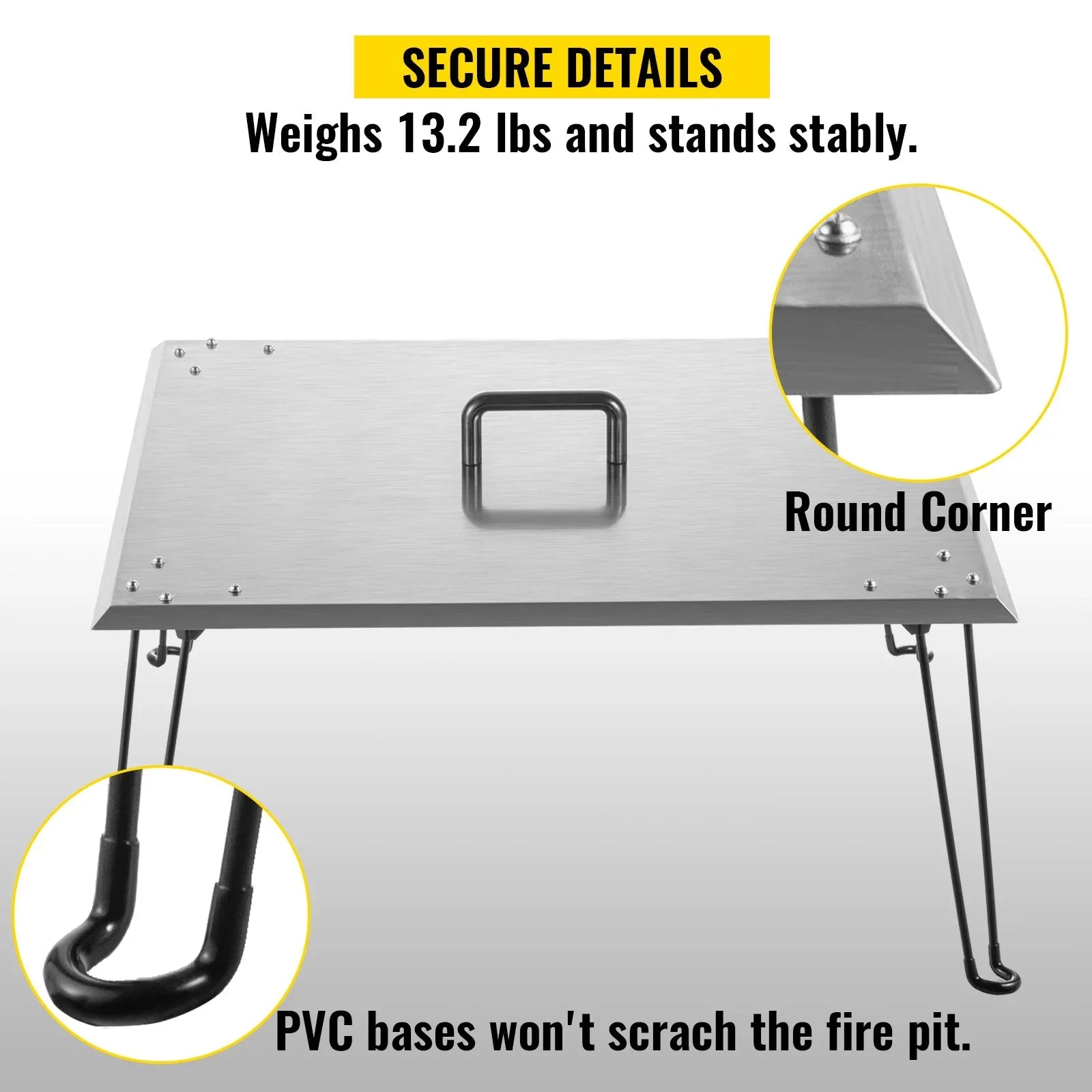 VEVOR Fire Pit Heat Deflector Fire Pit Pan Cover Stainless Steel Foldable Legs - Mekamart Australia