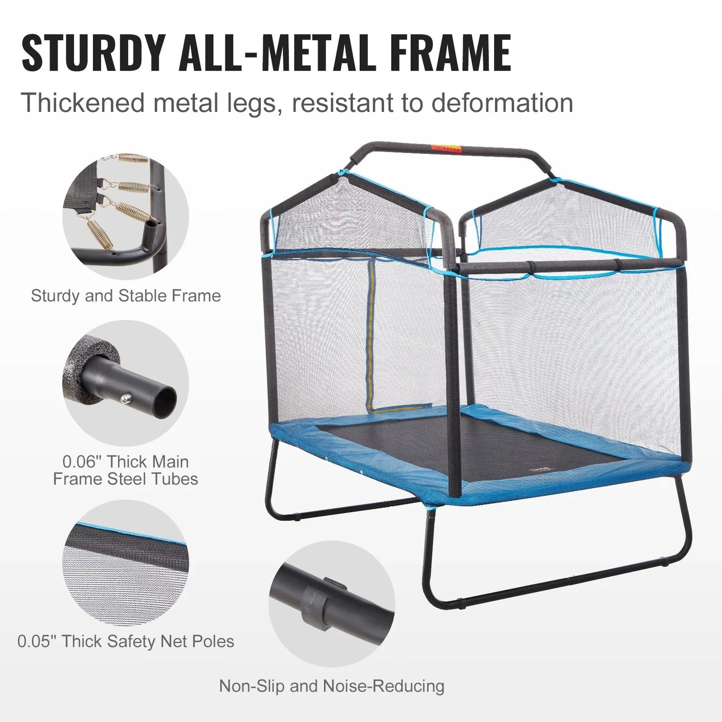 VEVOR 6FT Trampoline for Kids, 72" Indoor/Outdoor Toddlers Trampoline, Mini Baby Trampoline with Safety Enclosure Net, Gymnastics Bar, Hammock, Recreational Trampoline Birthday Gift for 3+ Years Kids - Mekamart Australia