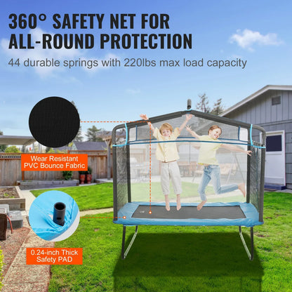 VEVOR 6FT Trampoline for Kids, 72" Indoor/Outdoor Toddlers Trampoline, Mini Baby Trampoline with Safety Enclosure Net, Gymnastics Bar, Hammock, Recreational Trampoline Birthday Gift for 3+ Years Kids - Mekamart Australia