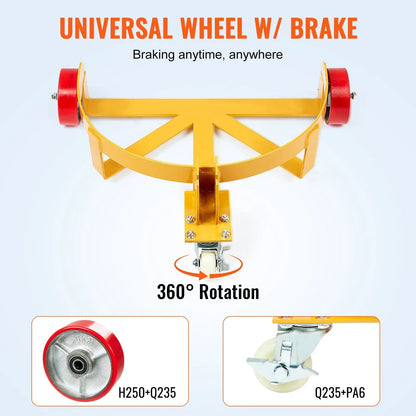VEVOR 250L Drum Dolly, 544 kg Load Capacity, Barrel Dolly Cart Drum Caddy Round Dolly Steel Low Profile, Heavy Duty Steel Frame with Adjustable Handle 3 Wheels, for Workshop Factory Warehouse - Mekamart Australia