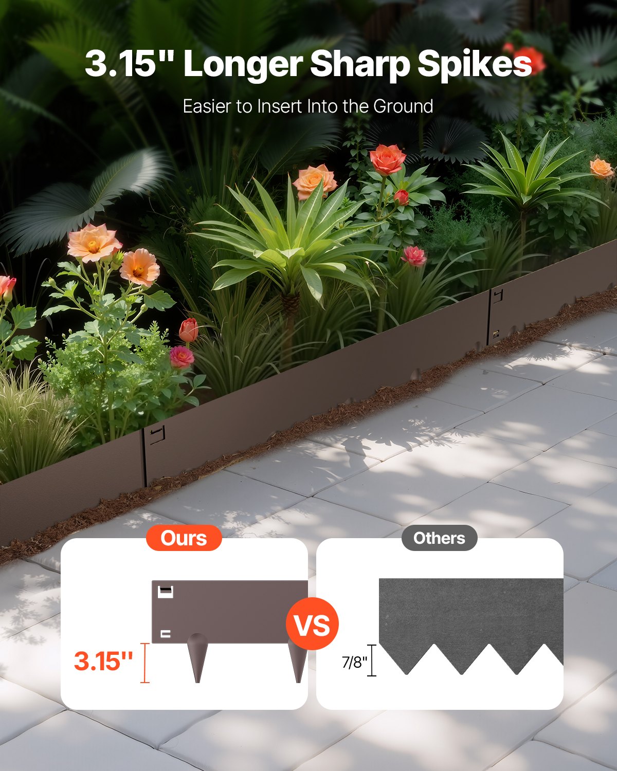 Steel Landscape Edging, 5 Packs 990 x 181 mm Rust-Resistant Metal Landscape Edging, Bendable Garden Edging Border, Heavy Duty Lawn Edging, Easy-to-Install, Flower Bed Yard Pathway Divider Brown