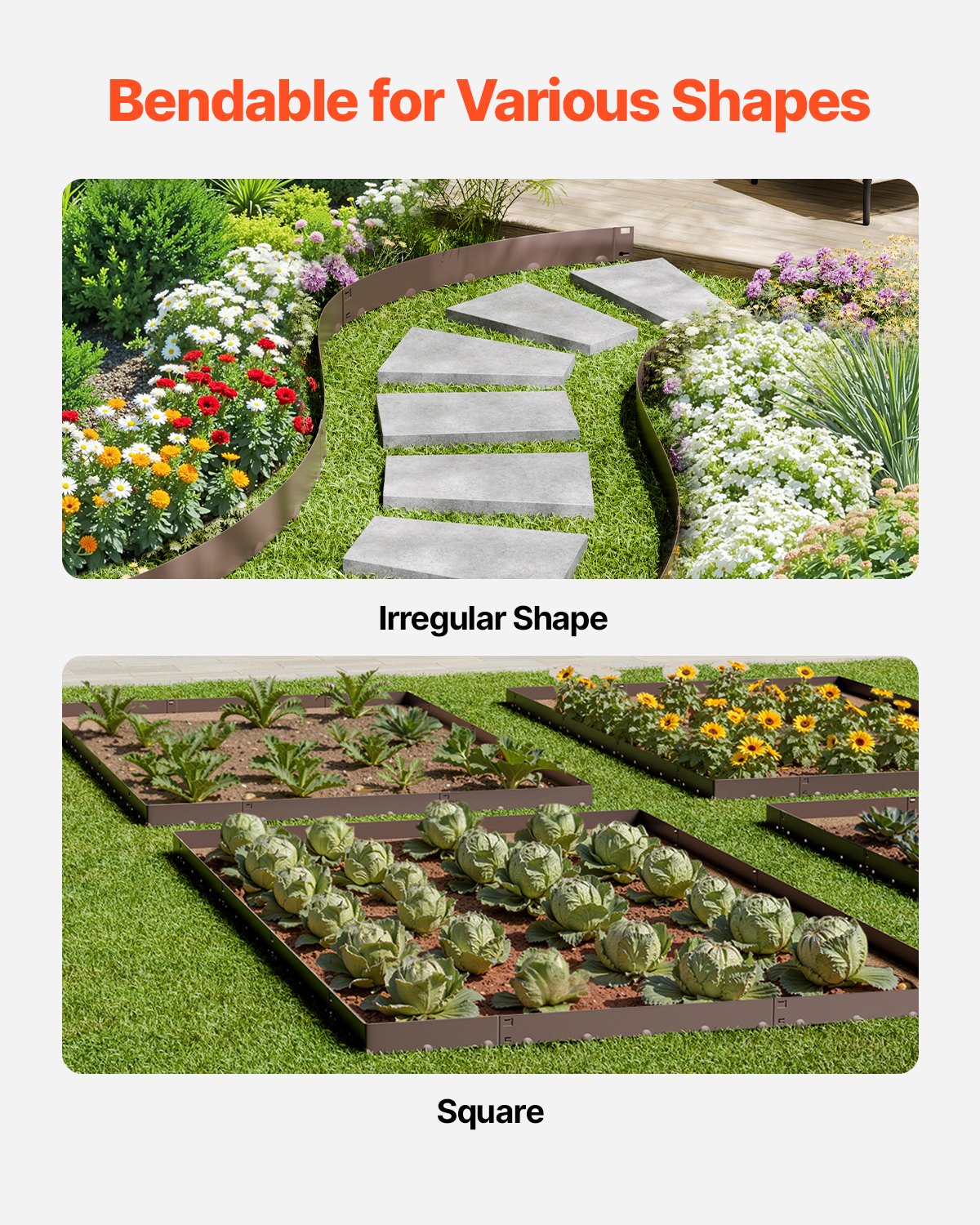 Steel Landscape Edging, 5 Packs 990 x 181 mm Rust-Resistant Metal Landscape Edging, Bendable Garden Edging Border, Heavy Duty Lawn Edging, Easy-to-Install, Flower Bed Yard Pathway Divider Brown