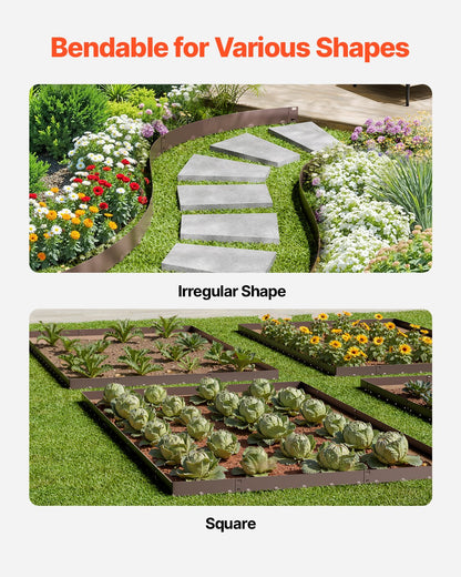 Steel Landscape Edging, 5 Packs 990 x 181 mm Rust-Resistant Metal Landscape Edging, Bendable Garden Edging Border, Heavy Duty Lawn Edging, Easy-to-Install, Flower Bed Yard Pathway Divider Brown